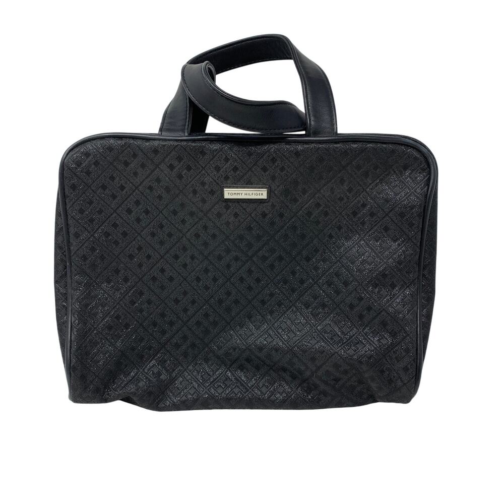 Tommy Hilfiger Black Monogram Hanging Toiletry Cosmetic Travel Organizer Bag